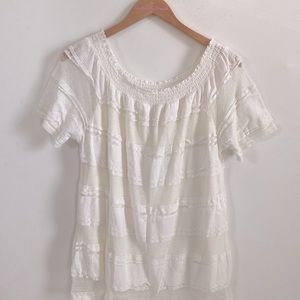 Time and Tru Boho Off Shoulder Eyelet Embroidered White Blouse, Size XL (16-18)